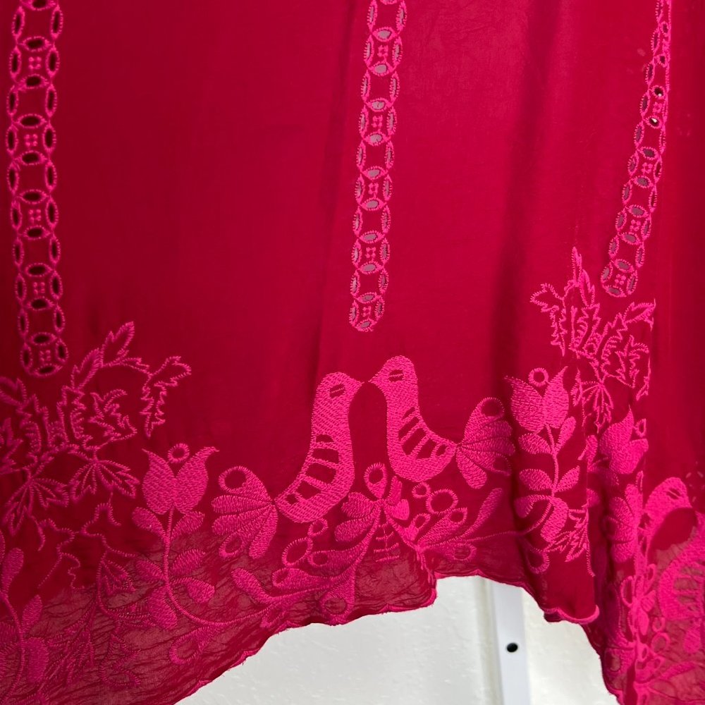 Johnny Was Crimson Blouse fuschia embroidery with Eyelet Trim Long Sleeve Medium - Picture 10 of 16